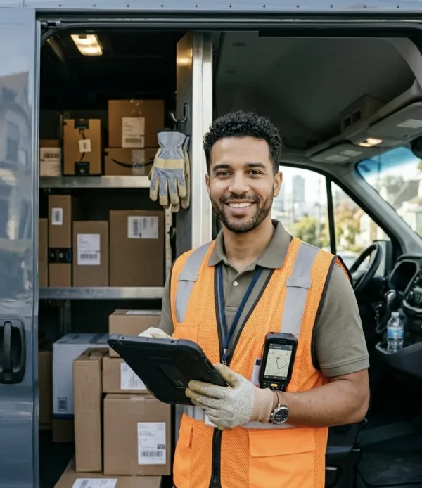 Courier de SendGround entregando un paquete